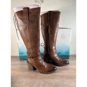 Roan by BedStu Farmhouse Rags Brown Leather Knee High Boots Size 6 EU 36‎ New